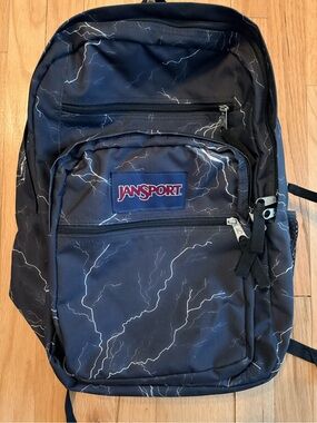 JanSport Big Student Backpack Black Lightning Print 34L School Laptop Bag